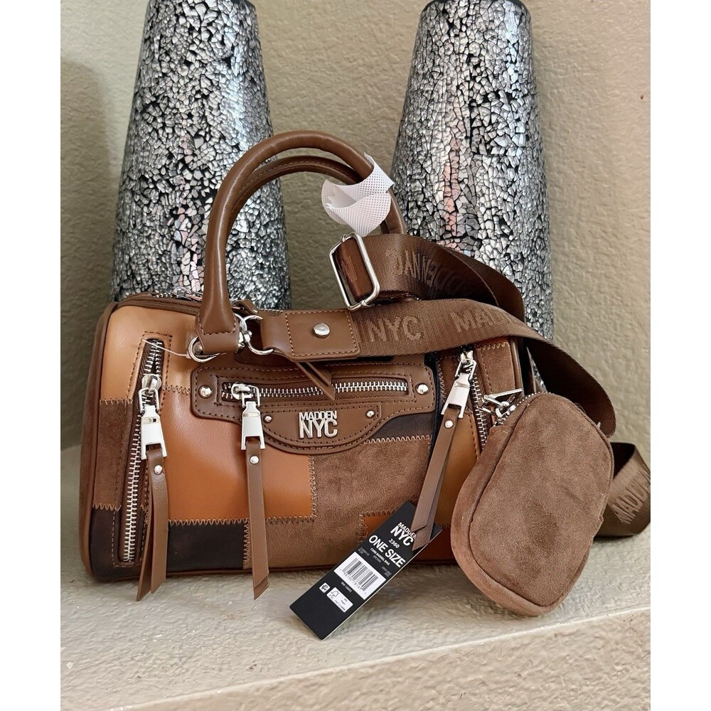 Madden NYC Women’s Brown Barrel Bag Handbag Purse Crossbody New With Tags